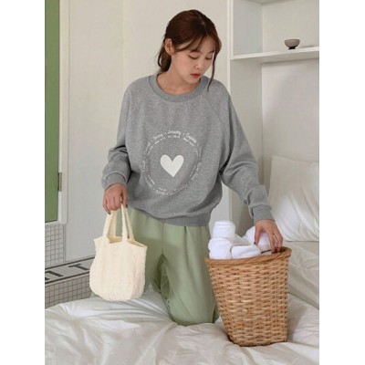 Heart & Slogan Graphic Raglan Sleeve Pullover - Choose Your Size