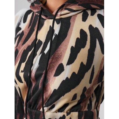 TF TRAN Allover Print High Low Hem Hooded Dress - Choose Your Size