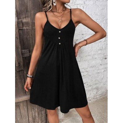 LUNE Solid Button Detail Cami Dress - Choose Your Size