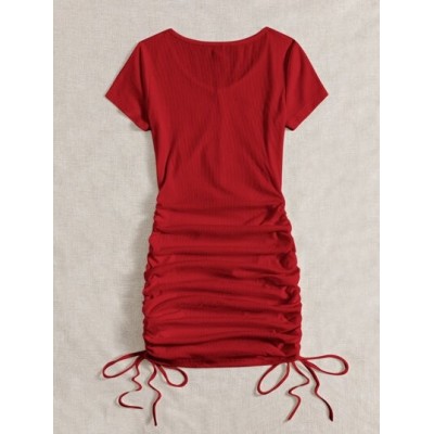 EZwear V-neck Drawstring Ruched Side Dress - Choose Your Size