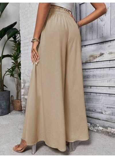 LUNE Women Khaki Casual Wide Leg Pants With Front Bowknot Belt - Choose Your Si