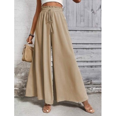 LUNE Women Khaki Casual Wide Leg Pants With Front Bowknot Belt - Choose Your Si