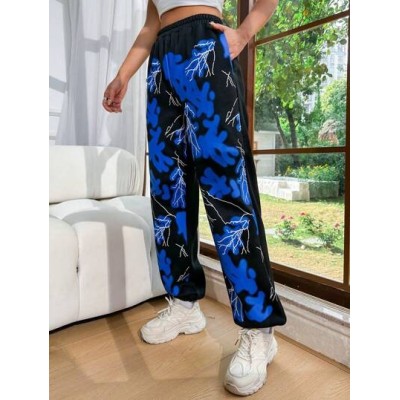 Coolane Color Block Lightning Print Patchwork Jogger Pants - Choose Your Size