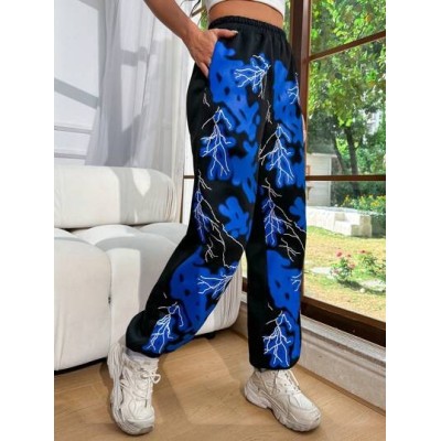 Coolane Color Block Lightning Print Patchwork Jogger Pants - Choose Your Size