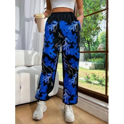 Coolane Color Block Lightning Print Patchwork Jogger Pants - Choose Your Size