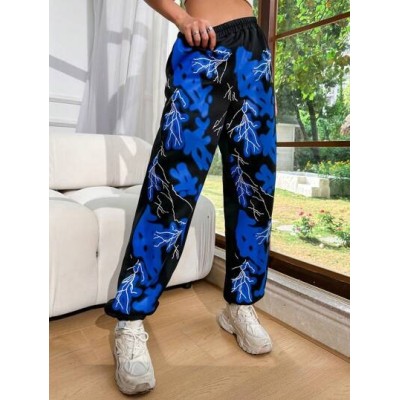 Coolane Color Block Lightning Print Patchwork Jogger Pants - Choose Your Size