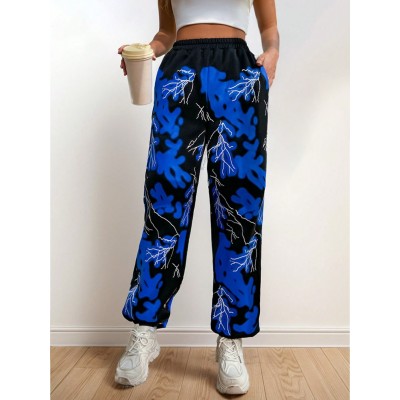 Coolane Color Block Lightning Print Patchwork Jogger Pants - Choose Your Size