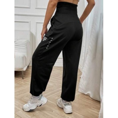 EZwear Letter Graphic Wideband Waist Slant Pocket Sweatpants - Choose Your Size