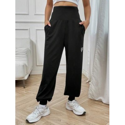 EZwear Letter Graphic Wideband Waist Slant Pocket Sweatpants - Choose Your Size