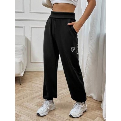 EZwear Letter Graphic Wideband Waist Slant Pocket Sweatpants - Choose Your Size