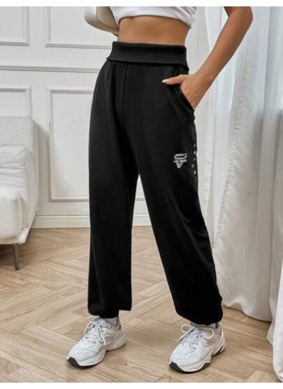 EZwear Letter Graphic Wideband Waist Slant Pocket Sweatpants - Choose Your Size