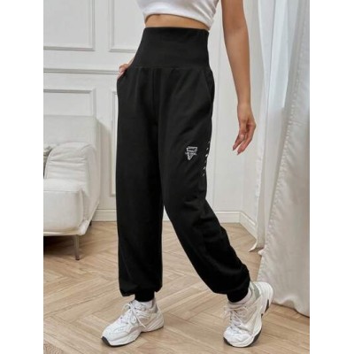 EZwear Letter Graphic Wideband Waist Slant Pocket Sweatpants - Choose Your Size