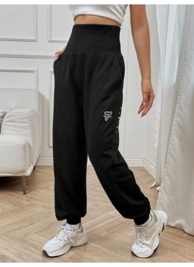 EZwear Letter Graphic Wideband Waist Slant Pocket Sweatpants - Choose Your Size