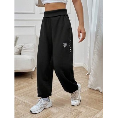 EZwear Letter Graphic Wideband Waist Slant Pocket Sweatpants - Choose Your Size