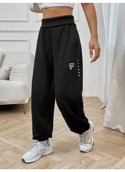 EZwear Letter Graphic Wideband Waist Slant Pocket Sweatpants - Choose Your Size