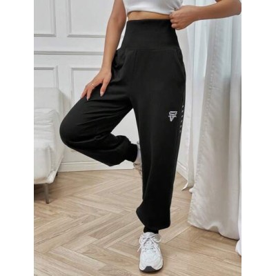 EZwear Letter Graphic Wideband Waist Slant Pocket Sweatpants - Choose Your Size