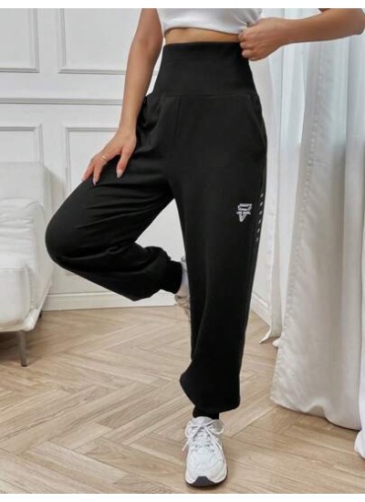 EZwear Letter Graphic Wideband Waist Slant Pocket Sweatpants - Choose Your Size