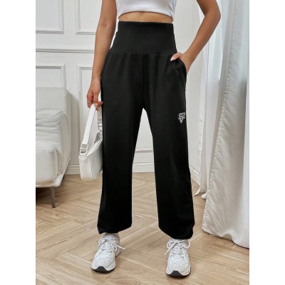 EZwear Letter Graphic Wideband Waist Slant Pocket Sweatpants - Choose Your Size