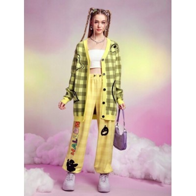 Neu Plaid Letter & Cartoon Graphic Drawstring Waist Sweatpants - Choose Your Siz