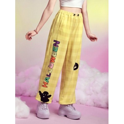 Neu Plaid Letter & Cartoon Graphic Drawstring Waist Sweatpants - Choose Your Siz