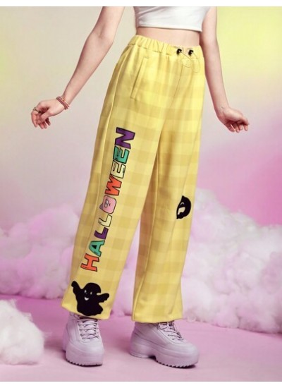 Neu Plaid Letter & Cartoon Graphic Drawstring Waist Sweatpants - Choose Your Siz