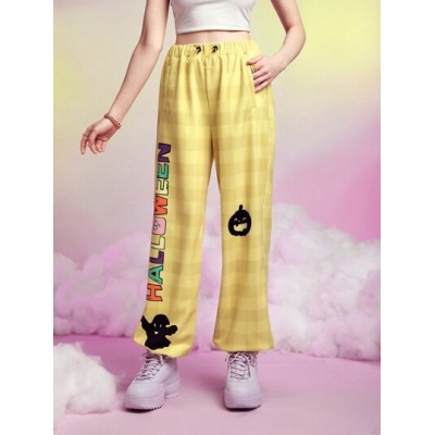 Neu Plaid Letter & Cartoon Graphic Drawstring Waist Sweatpants - Choose Your Siz