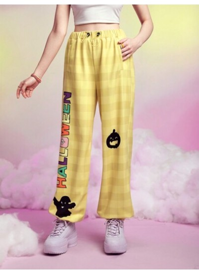 Neu Plaid Letter & Cartoon Graphic Drawstring Waist Sweatpants - Choose Your Siz