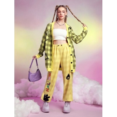 Neu Plaid Letter & Cartoon Graphic Drawstring Waist Sweatpants - Choose Your Siz