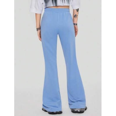 Coolane Letter Printed Elastic Waist Casual Flare Pants With Drawstring - Choos