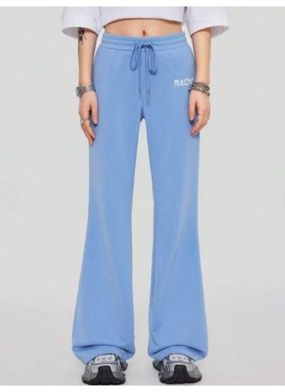 Coolane Letter Printed Elastic Waist Casual Flare Pants With Drawstring - Choos