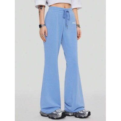 Coolane Letter Printed Elastic Waist Casual Flare Pants With Drawstring - Choos