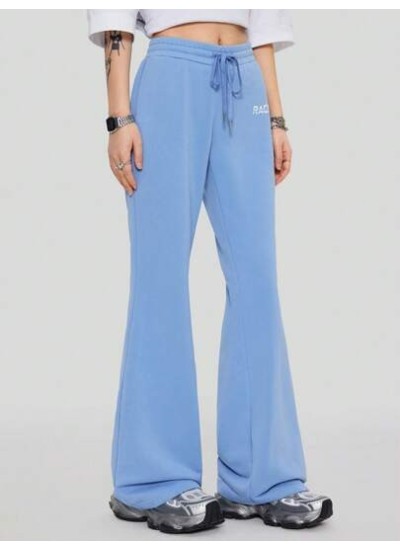 Coolane Letter Printed Elastic Waist Casual Flare Pants With Drawstring - Choos