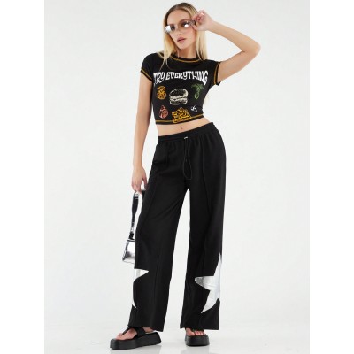 Women.s Star Pattern Straight Leg Sweatpants - Choose Your Size