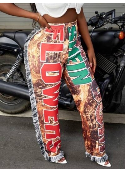 Slayr Letter Printed Fringe Decorated Pants - Choose Your Size