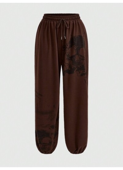 Grunge Punk Women.s Skull Print Drawstring Waist Sweatpants - Choose Your Size