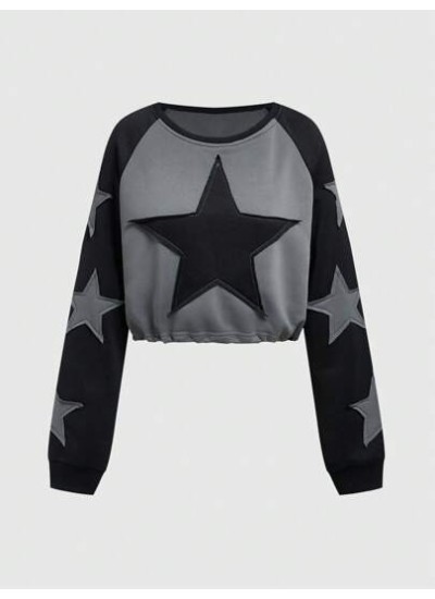 Grunge Punk Star Patchwork Cropped Sweatshirt - Choose Your Size