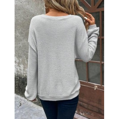 LUNE Solid Drop Shoulder Waffle Knit Sweatshirt - Choose Your Size