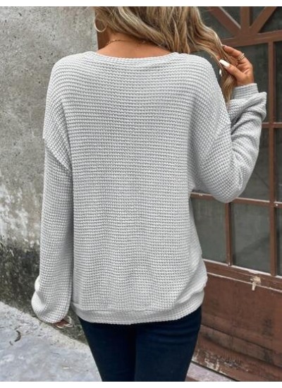 LUNE Solid Drop Shoulder Waffle Knit Sweatshirt - Choose Your Size