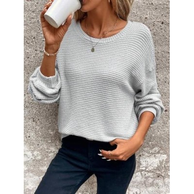 LUNE Solid Drop Shoulder Waffle Knit Sweatshirt - Choose Your Size