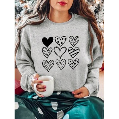 LUNE Women.s Warm Fleece Lined Long Sleeve Sweatshirt With Hearts Print - Choos