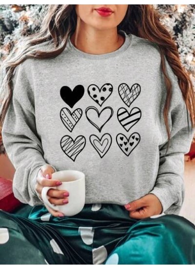 LUNE Women.s Warm Fleece Lined Long Sleeve Sweatshirt With Hearts Print - Choos