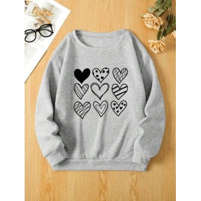 LUNE Women.s Warm Fleece Lined Long Sleeve Sweatshirt With Hearts Print - Choos