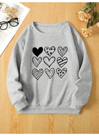 LUNE Women.s Warm Fleece Lined Long Sleeve Sweatshirt With Hearts Print - Choos