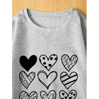 LUNE Women.s Warm Fleece Lined Long Sleeve Sweatshirt With Hearts Print - Choos