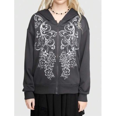 Fairycore Women.s Hoodie With Front Zipper And Floral Pattern - Choose Your Siz