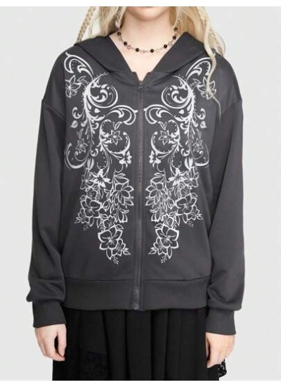 Fairycore Women.s Hoodie With Front Zipper And Floral Pattern - Choose Your Siz