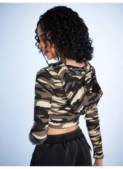 Women.S Camouflage Print Zipper Front Drawstring Hoodie - Choose Your Size