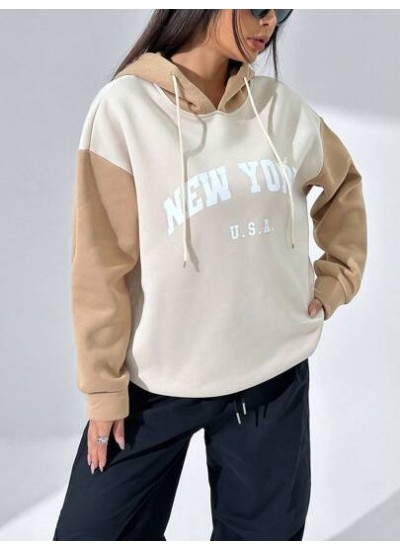 Coolane Color Block Hoodie With Drawstring And Letter Print - Choose Your Size