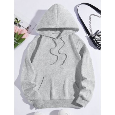 EZwear Sculpture & Letter Graphic Kangaroo Pocket Drawstring Thermal Hoodie - C