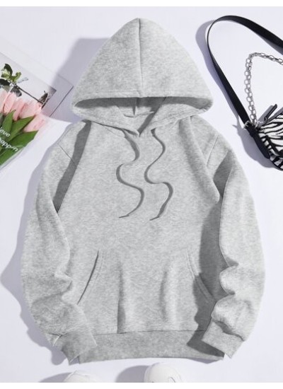 EZwear Sculpture & Letter Graphic Kangaroo Pocket Drawstring Thermal Hoodie - C